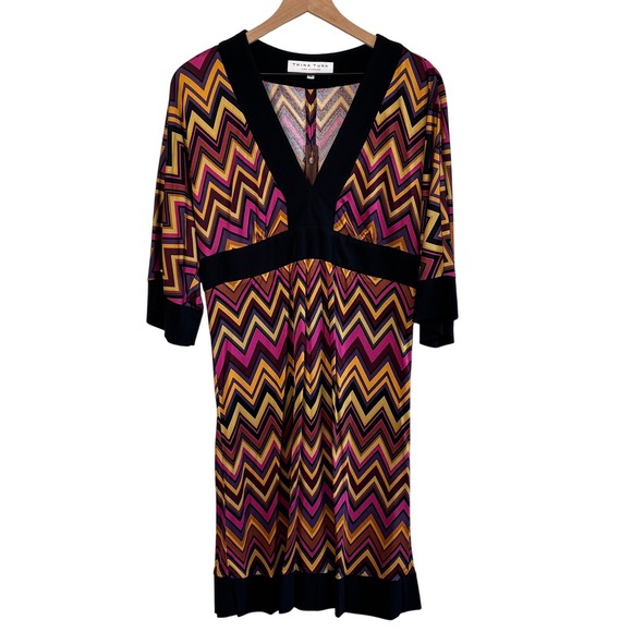 Trina Turk Dresses & Skirts - Trina Turk Chevron Silk V-Neck Dress Multicolor Womens 12 Empire Waist Zig Zag